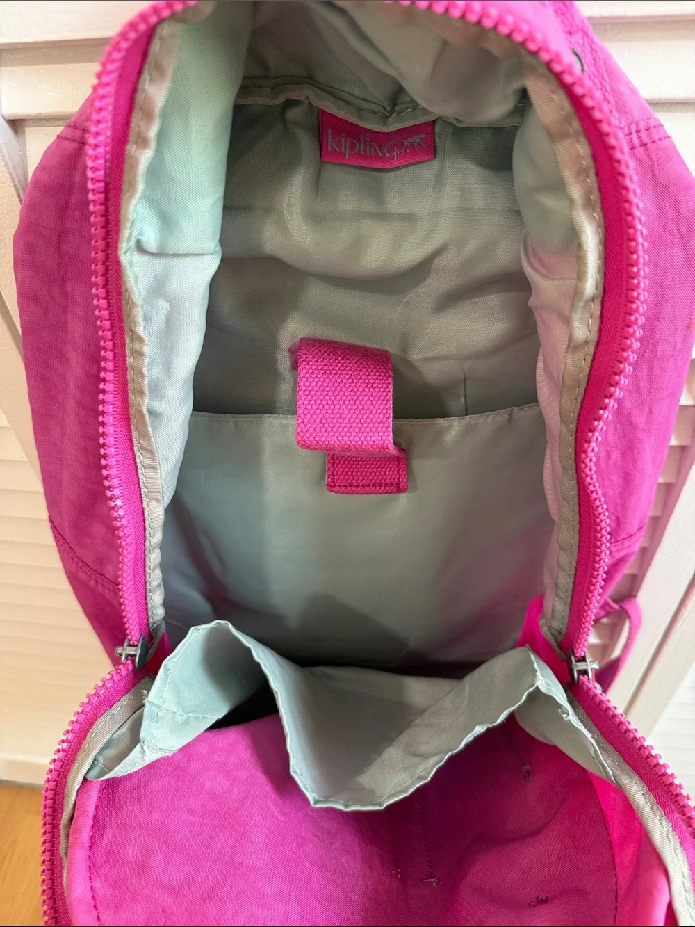 Kipling Bright Pink Kids Backpack with Monkey Charm